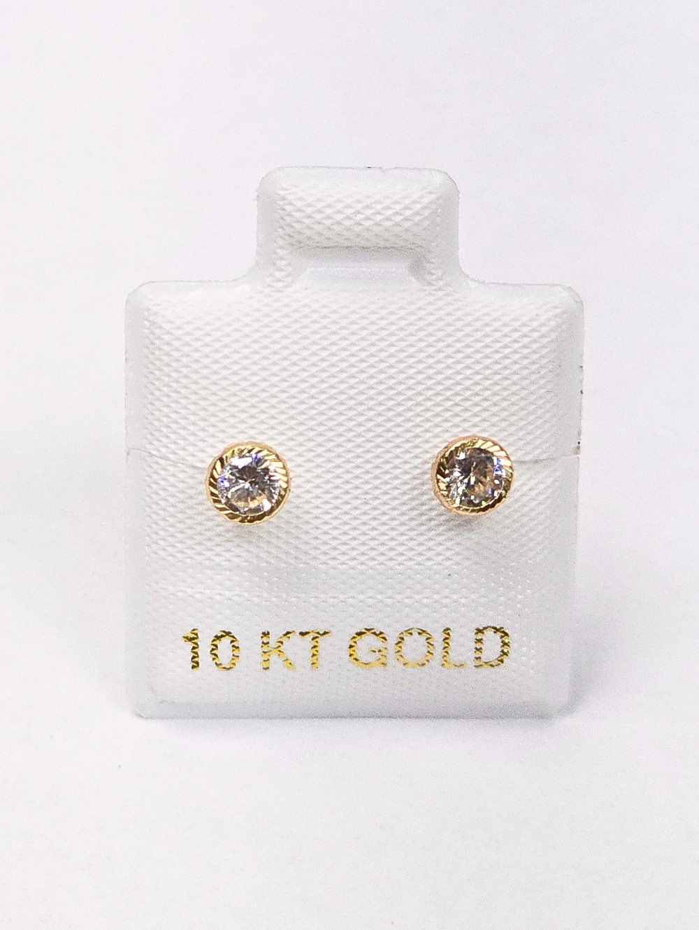 10K Gold Round Bezel Ball CZ Stud Earrings Screw Back Tiny Minimalist - 4.5mm